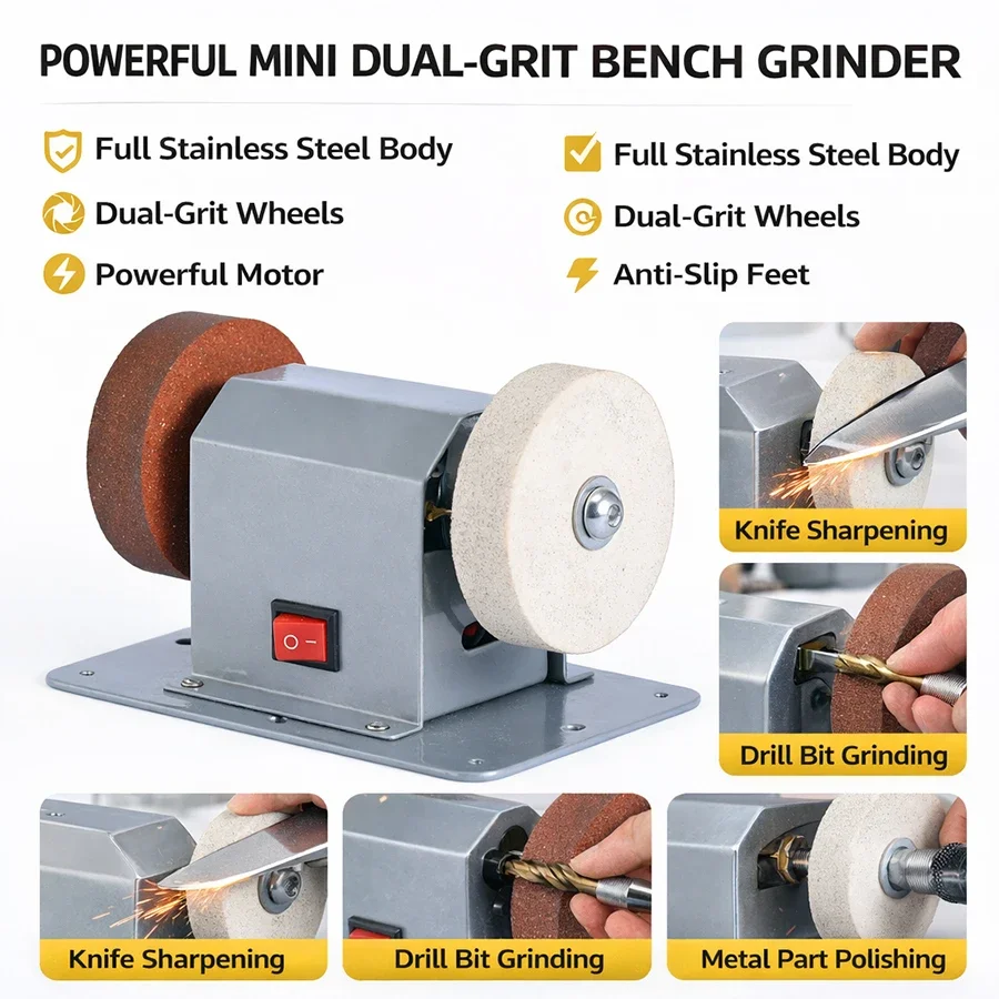 Power Tools Usa - Mini Electric Bench Grinder Sharpener, Stainless